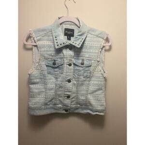 Boom Boom Jeans Tribal Print Studded Denim Vest - Size Large